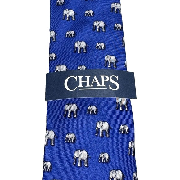 NWT Chaps Blue Elephants 100% Silk Tie - Picture 1 of 5